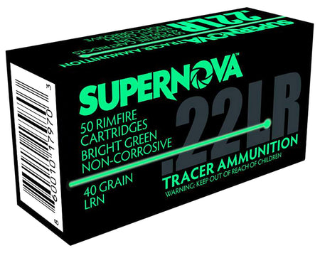 Supernova .22 Long Rifle Green Tracer Non-Corrosive Lead Round Nose 40 Grain 50/Box