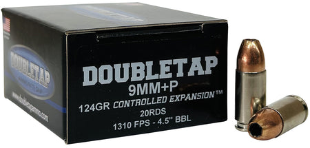 DoubleTap 9mm Luger / Parabellum +P Hollow Point 124 Grain 20/Box