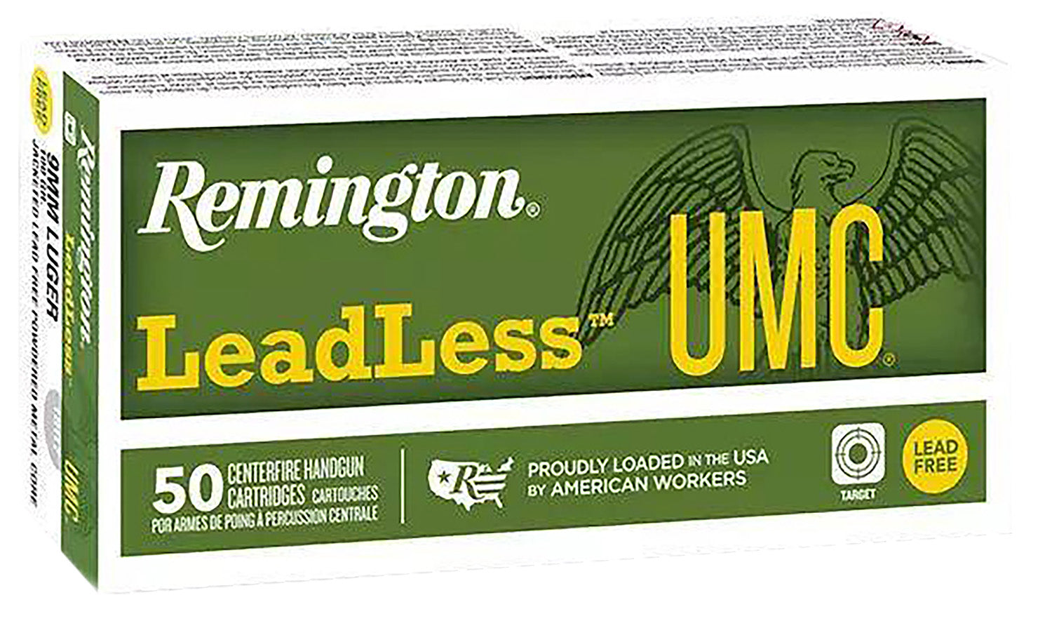 Remington 9mm Luger / Parabellum UMC Leadless Lead Free Jacketed 100 Grain 50/Box