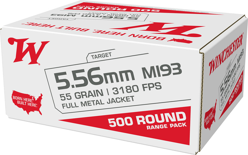 Winchester 5.56x45mm NATO USA White Box M193 Range Pack Full Metal Jacket 55 Grain 500/Box [Item 4722]