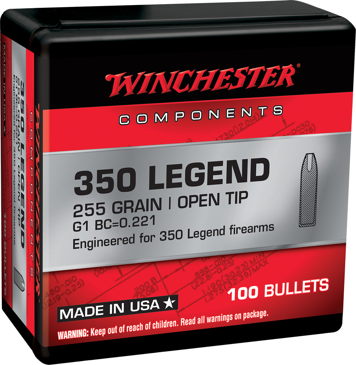 Winchester .350 Legend Components Open Tip 255 Grain 100/Box