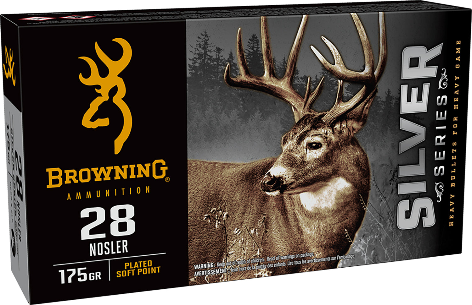 Browning .28 Nosler Silver Plated Soft Point 175 Grain 20/Box