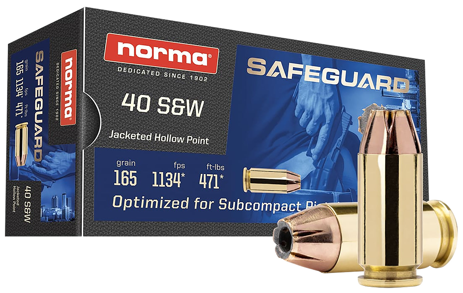 Norma .40 S&W Safeguard Jacketed Hollow Point 165 Grain 50/Box