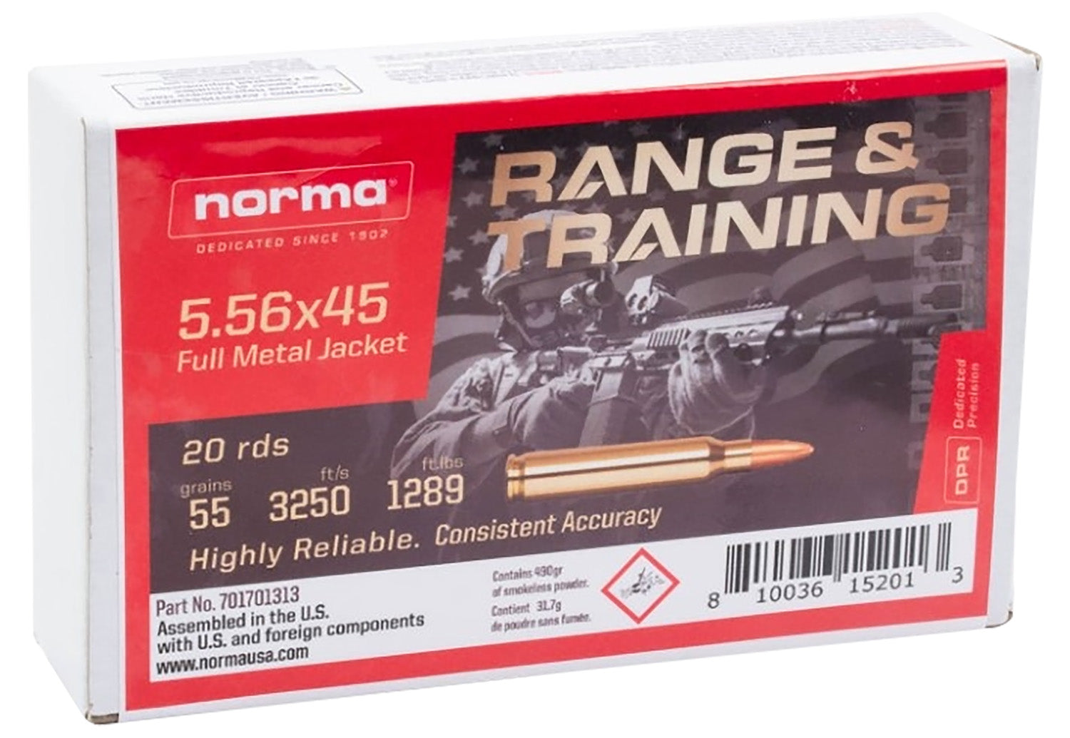 Norma .223 Remington Range & Training Full Metal Jacket 55 Grain 20/Box