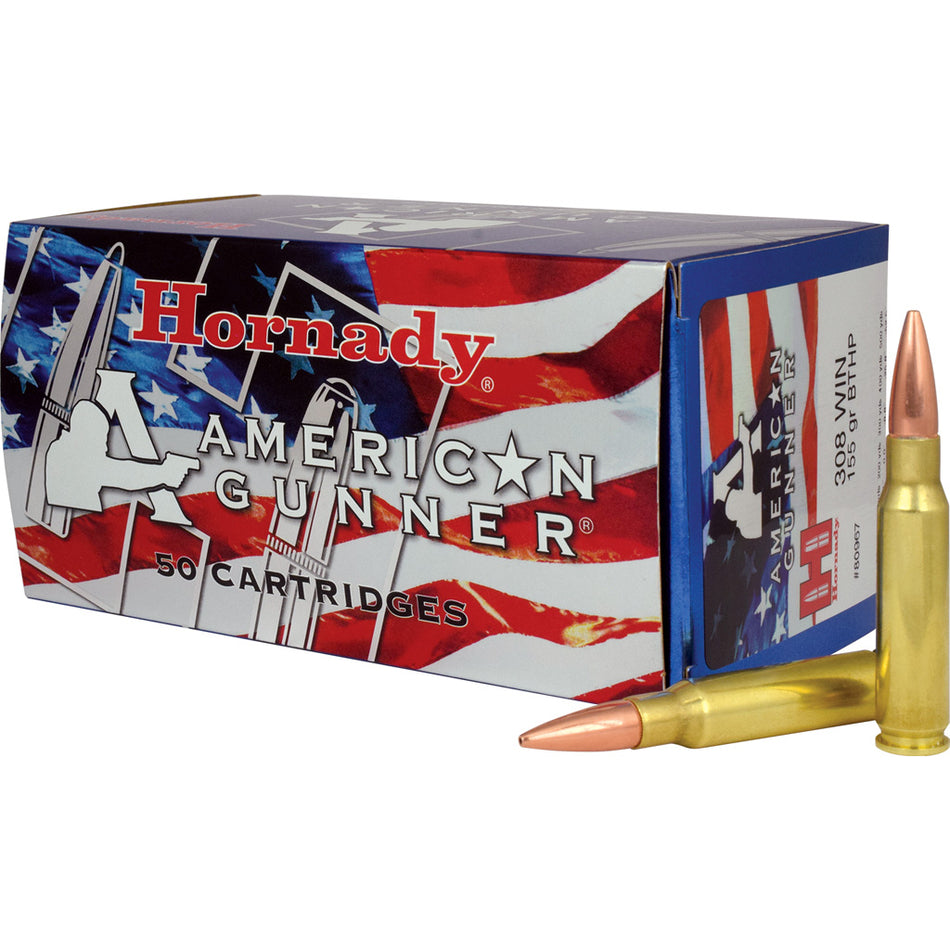 Hornady .308 Win / 7.62x51mm American Gunner BTHP Hollow Point Boat Tail 155 Grain 50/Box
