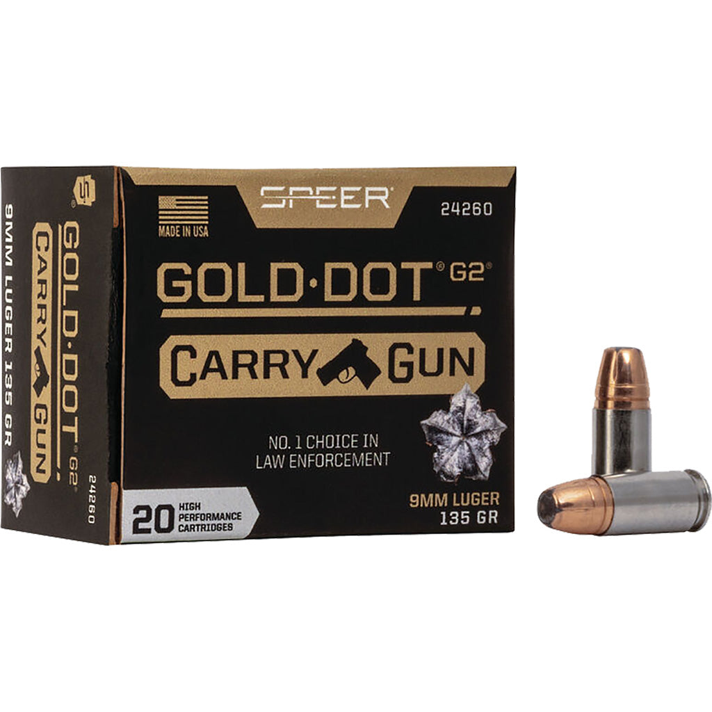 Speer 9mm Luger / Parabellum Gold Dot Carry Gun Jacketed Hollow Point 135 Grain 20/Box