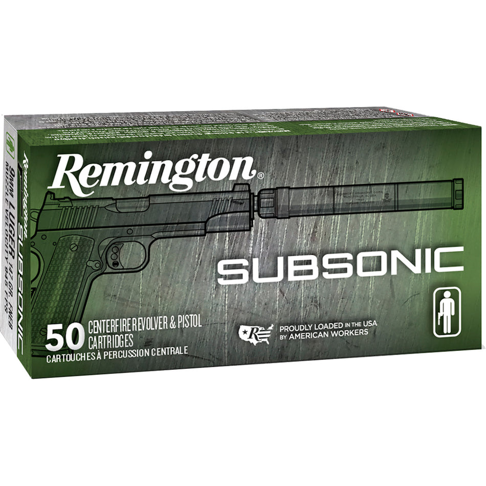 Remington 9mm Luger / Parabellum Subsonic Flat Nose Enclosed Base 147 Grain 50/Box