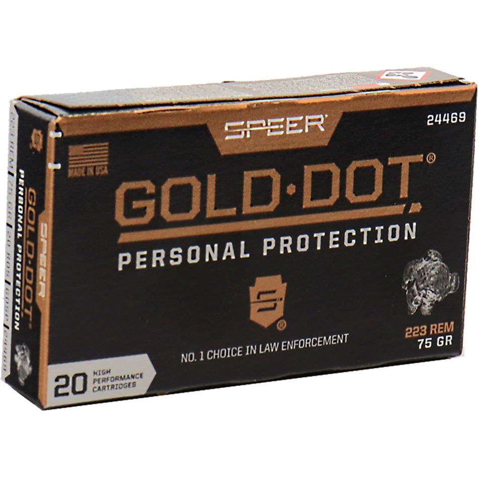 Speer .223 Remington Gold Dot Hollow Point Personal Protection Soft Point 75 Grain 20/Box