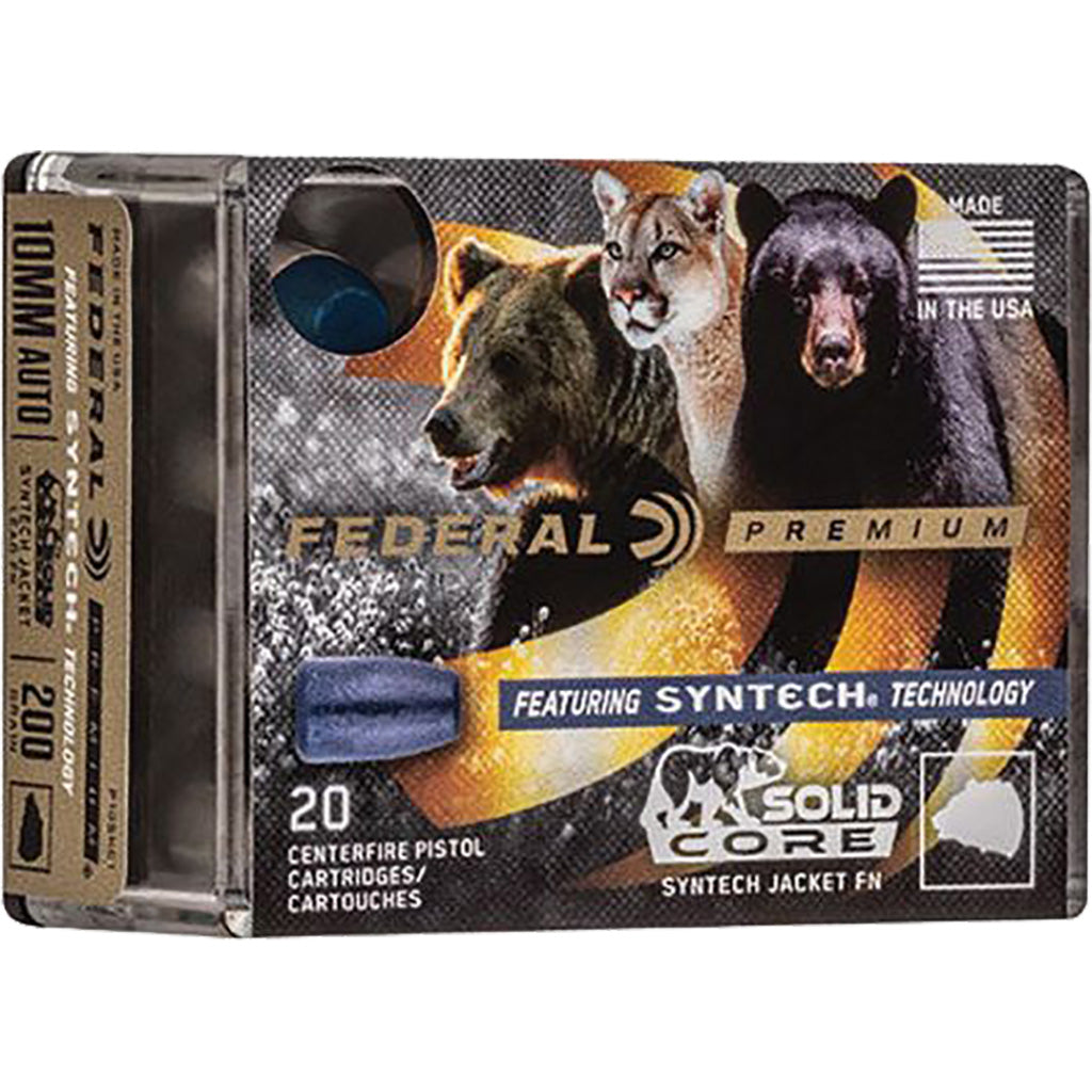 Federal 10mm Auto Premium Solid Core Synthetic Flat Nose 200 Grain 20/Box