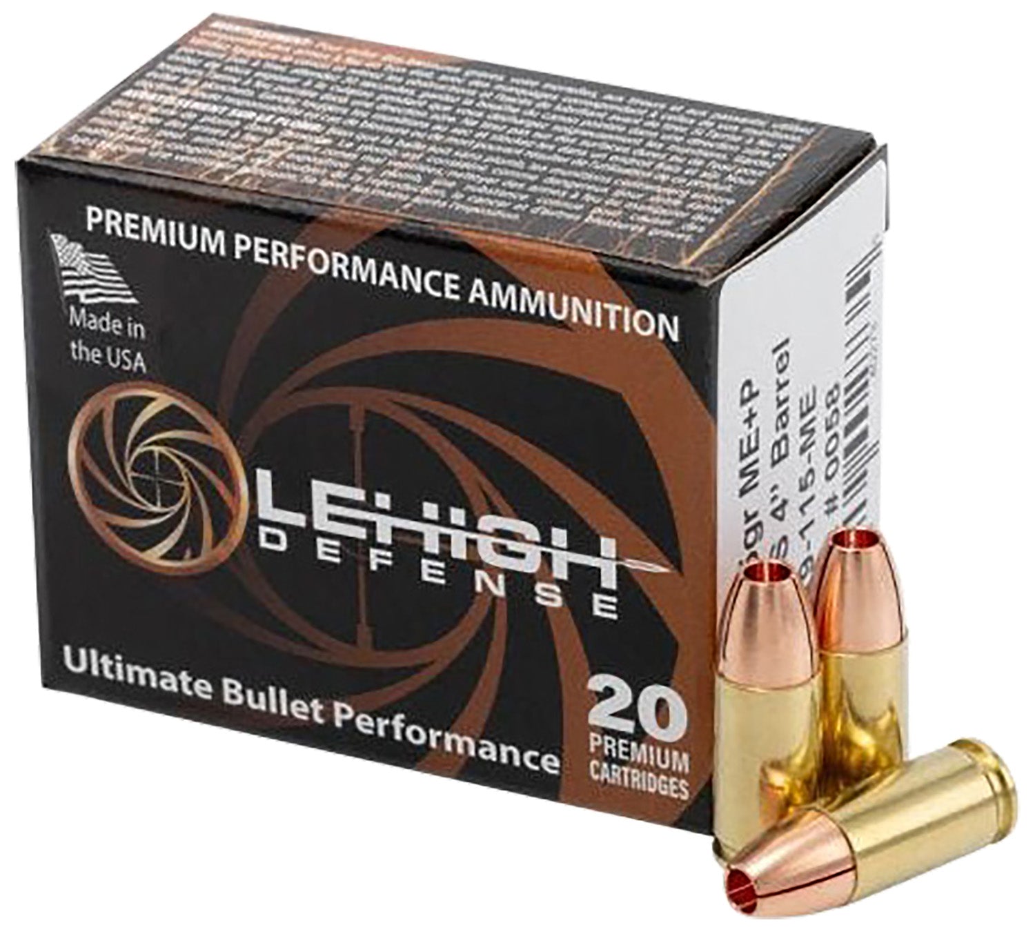Lehigh Defense 9mm Luger / Parabellum  Solid Hollow Point 115 Grain 20/Box