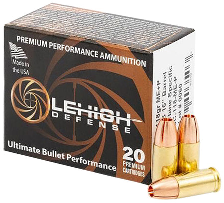 Lehigh Defense 9mm Luger / Parabellum  Solid Hollow Point 118 Grain 20/Box