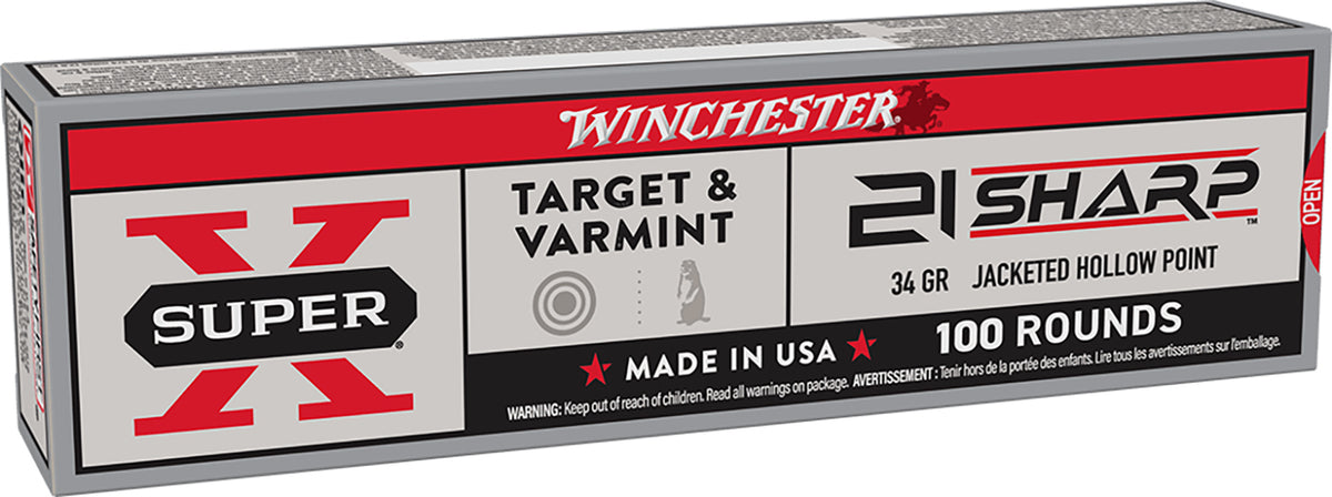 Winchester .21 Sharp Super X Jacketed Hollow Point 34 Grain 100/Box