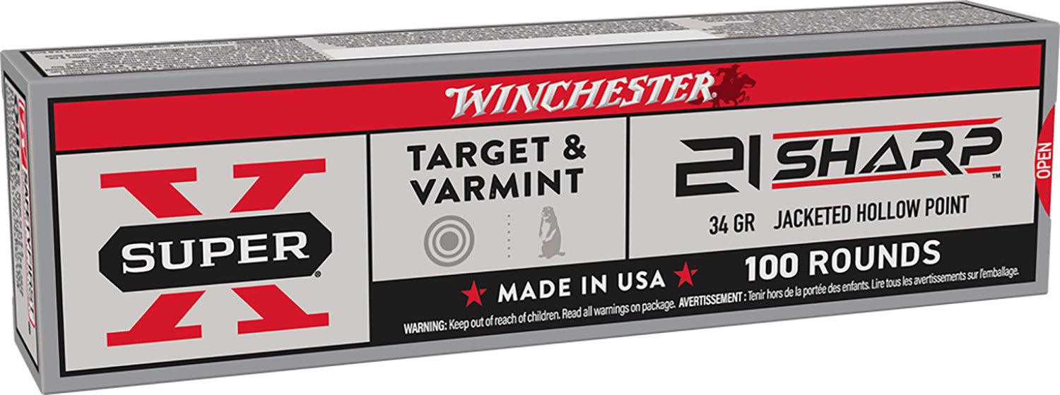 Winchester .21 Sharp Super X Jacketed Hollow Point 34 Grain 100/Box