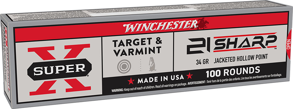 Winchester .21 Sharp Super X Jacketed Hollow Point 34 Grain 100/Box