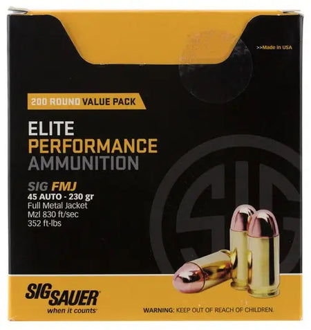 Sig Sauer 9mm Luger / Parabellum ELITE PERFORMANCE BA FMJ FMJ Training,Target Full Metal Jacket 115 Grain 200/Box