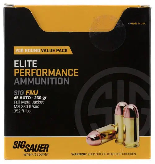Sig Sauer 9mm Luger / Parabellum ELITE PERFORMANCE BA FMJ FMJ Training,Target Full Metal Jacket 115 Grain 200/Box