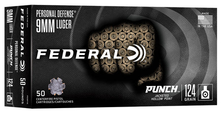 Federal 9mm Luger / Parabellum PUNCH Jacketed Hollow Point 124 Grain 50/Box