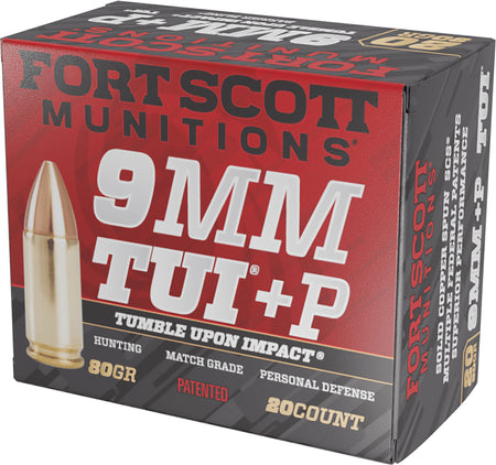 Fort Scott Munitions 9mm Luger / Parabellum Tumble Upon Impact (TUI) +P Solid Copper Spun 80 Grain 20/Box
