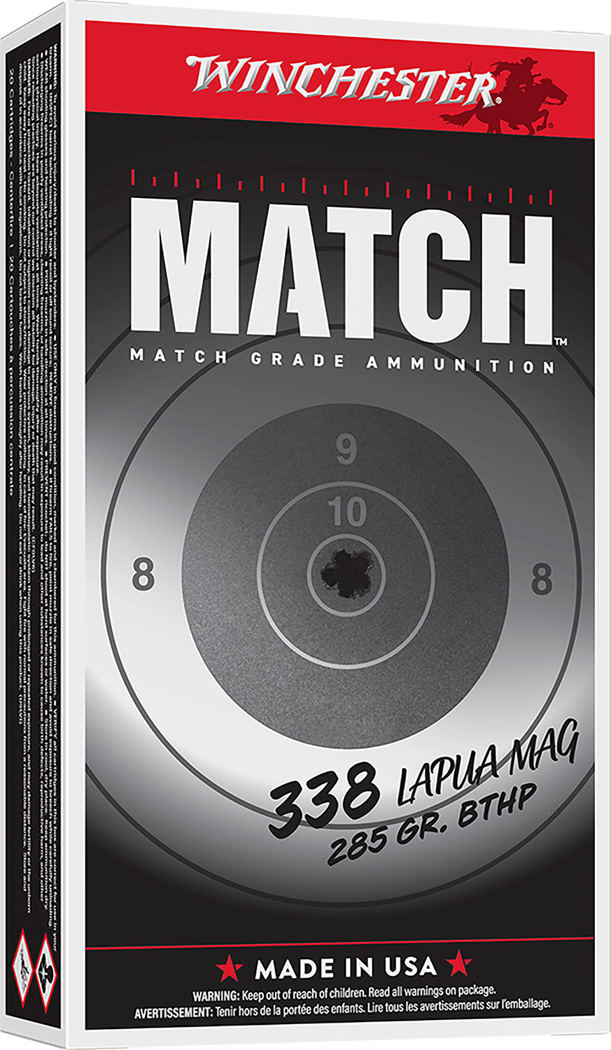 Winchester .338 Lapua Magnum MATCH Hollow Point Boat Tail 285 Grain 20/Box