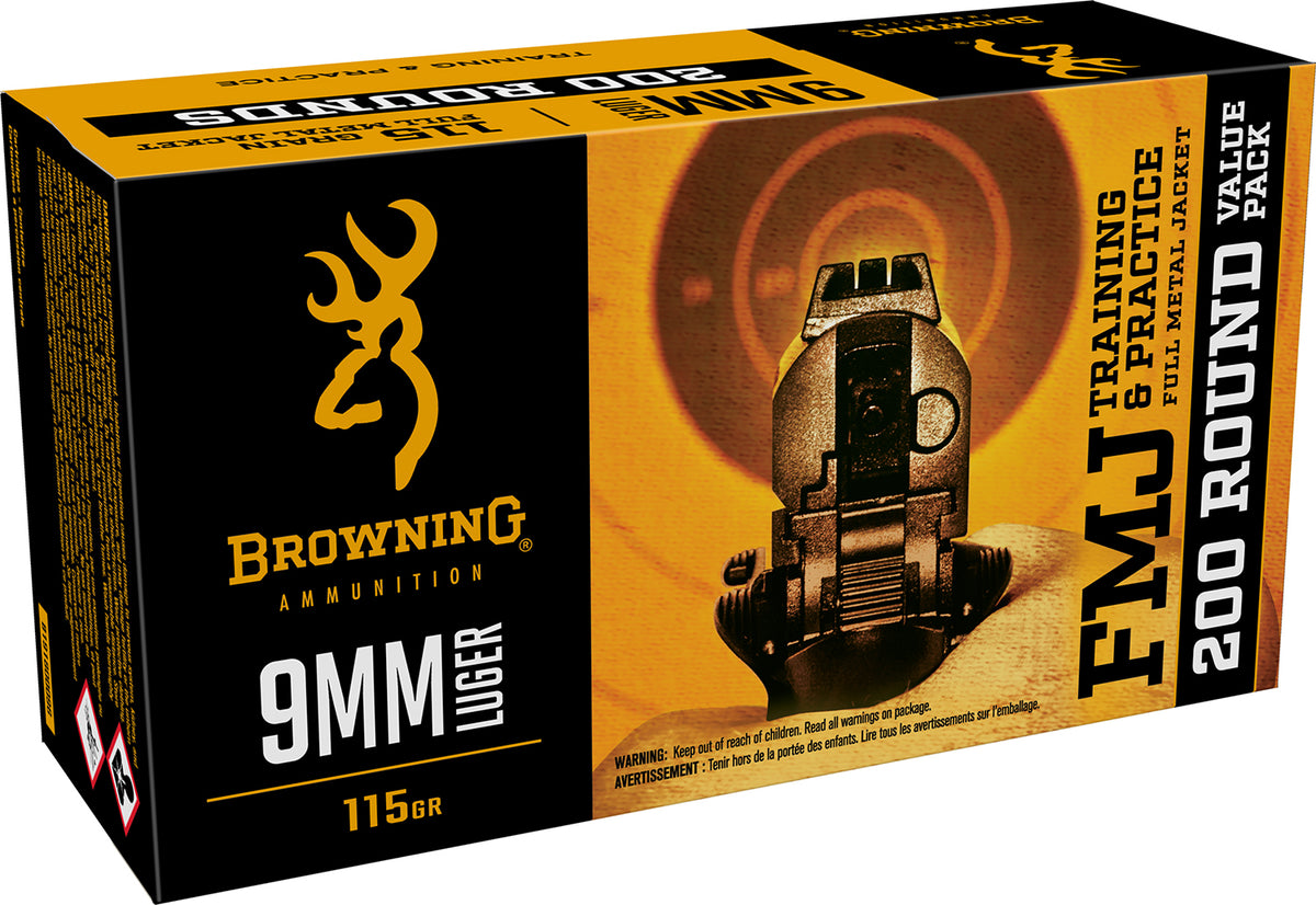 Browning 9mm Luger / Parabellum Training & Practice Value Pack Full Metal Jacket 115 Grain 200/Box