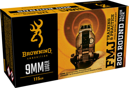 Browning 9mm Luger / Parabellum Training & Practice Value Pack Full Metal Jacket 115 Grain 200/Box
