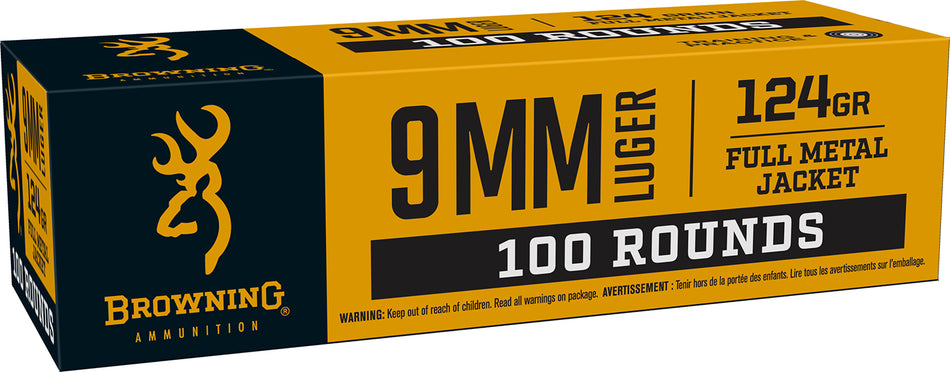 Browning Ammo B9MM124VP9mm Luger 124gr Full Metal Jacket 100 Per Box/10 Case *Value Pack