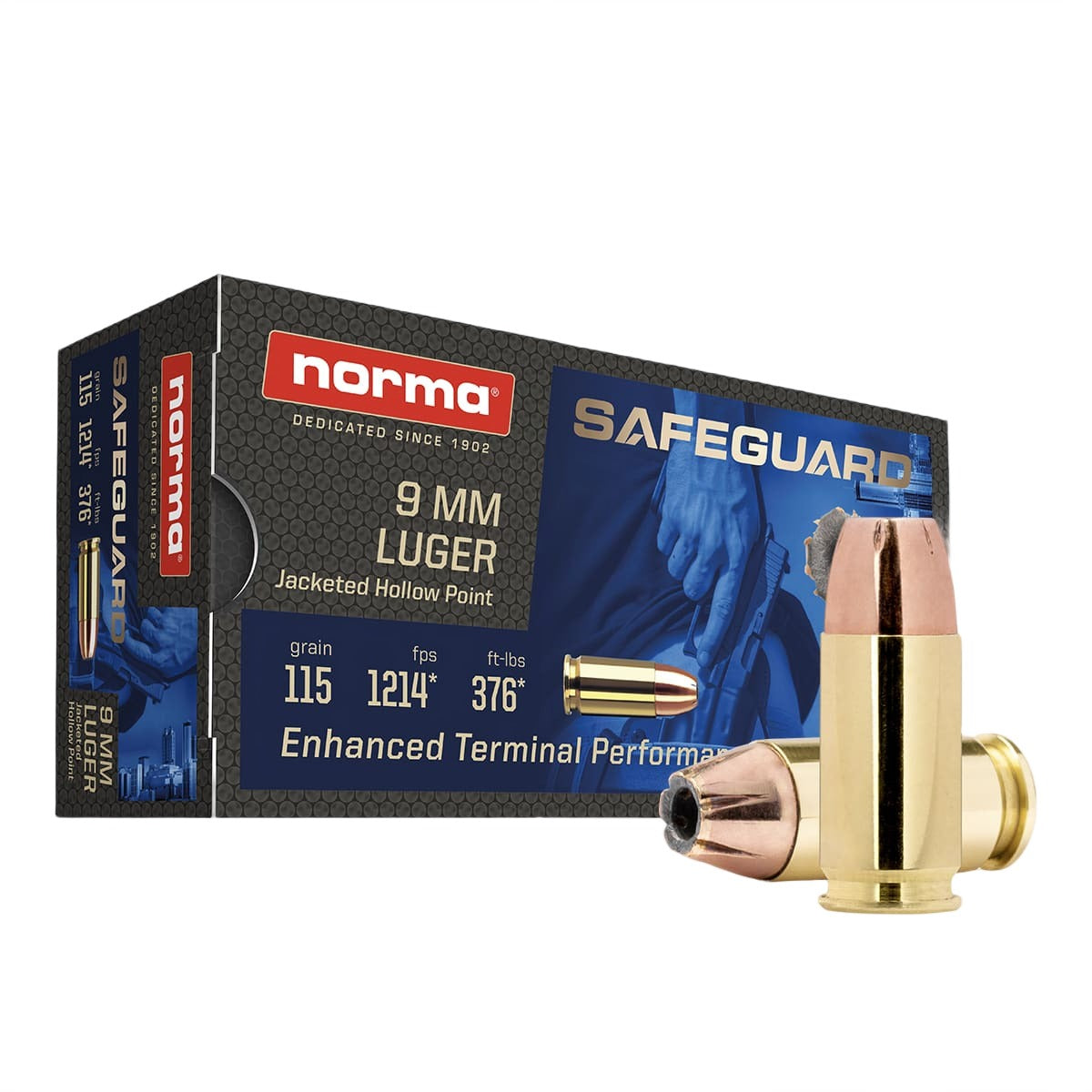 Norma 9mm Luger / Parabellum Safeguard Jacketed Hollow Point 115 Grain 50/Box