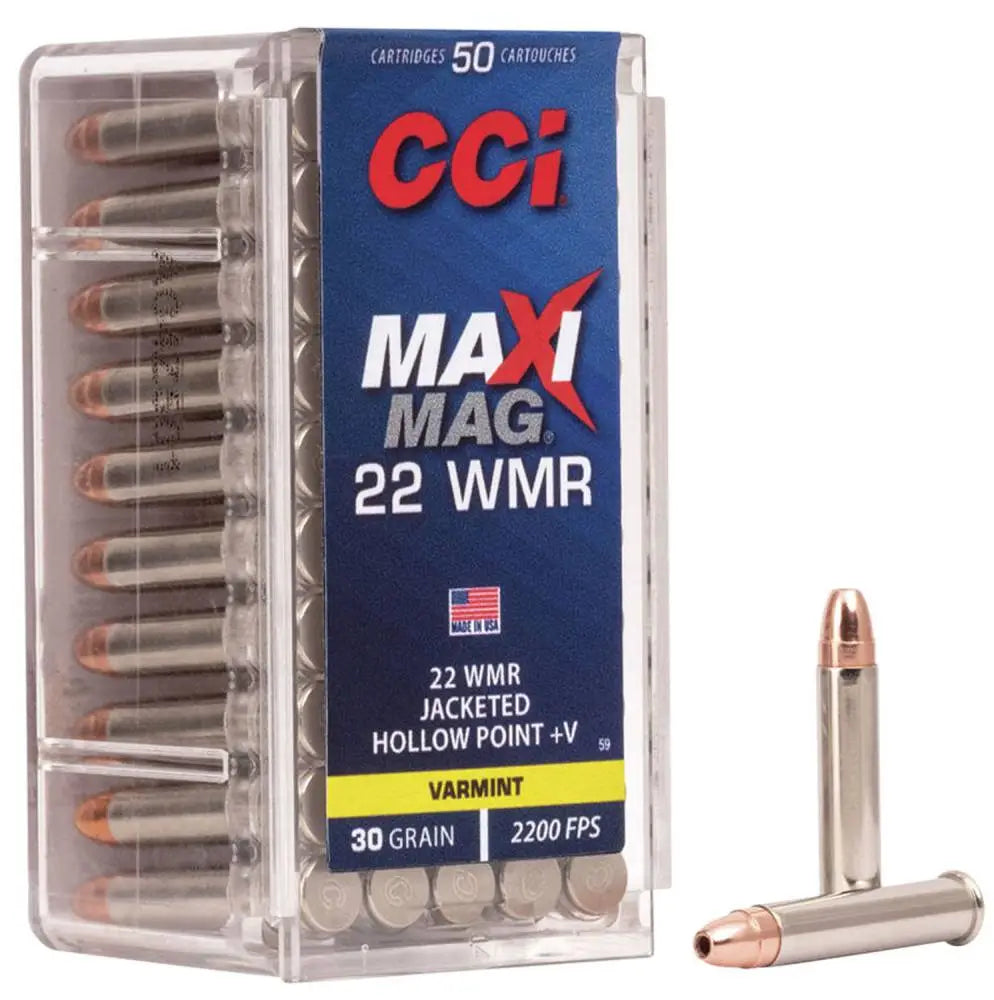CCI .22 Magnum / WMR Maxi-Mag HP+V Jacketed Hollow Point 30 Grain 50/Box