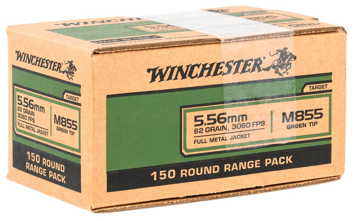 Winchester 5.56x45mm NATO M855 Green Tip Range Pack Full Metal Jacket 62 Grain 150/Box