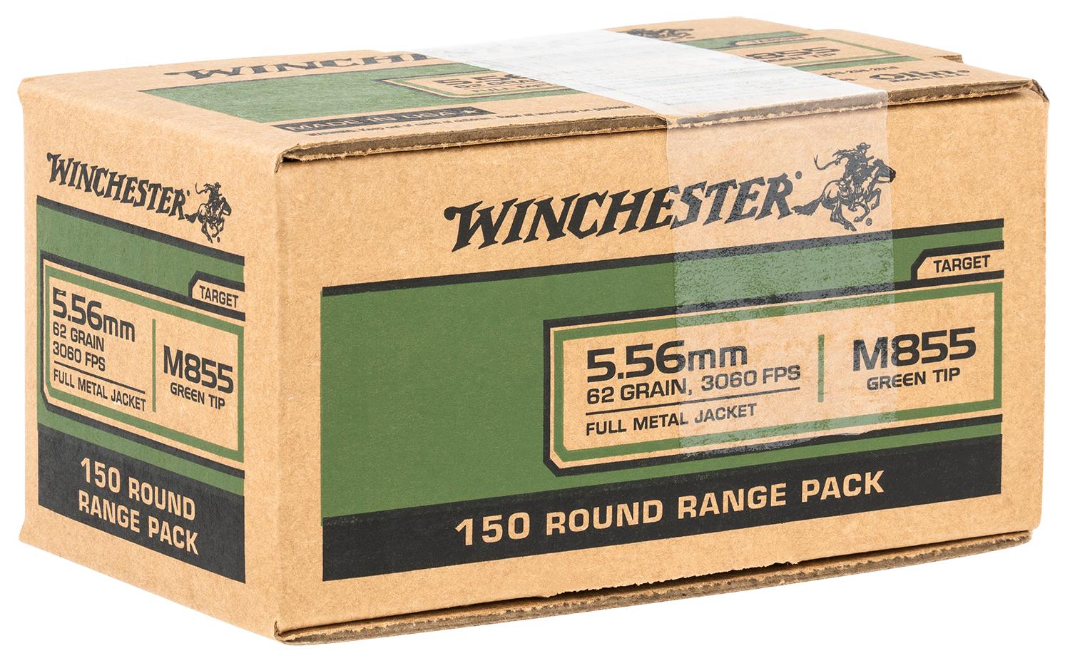 Winchester 5.56x45mm NATO M855 Green Tip Range Pack Full Metal Jacket 62 Grain 150/Box