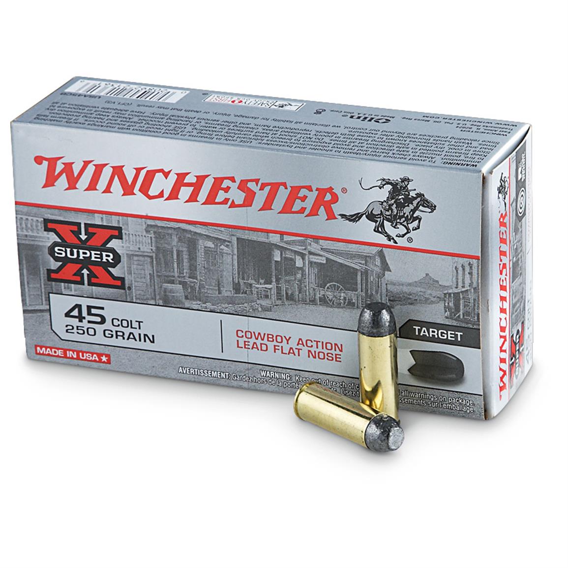 Winchester .45 Long Colt USA Super X Cowboy Action Lead Flat Nose 250 Grain 50/Box
