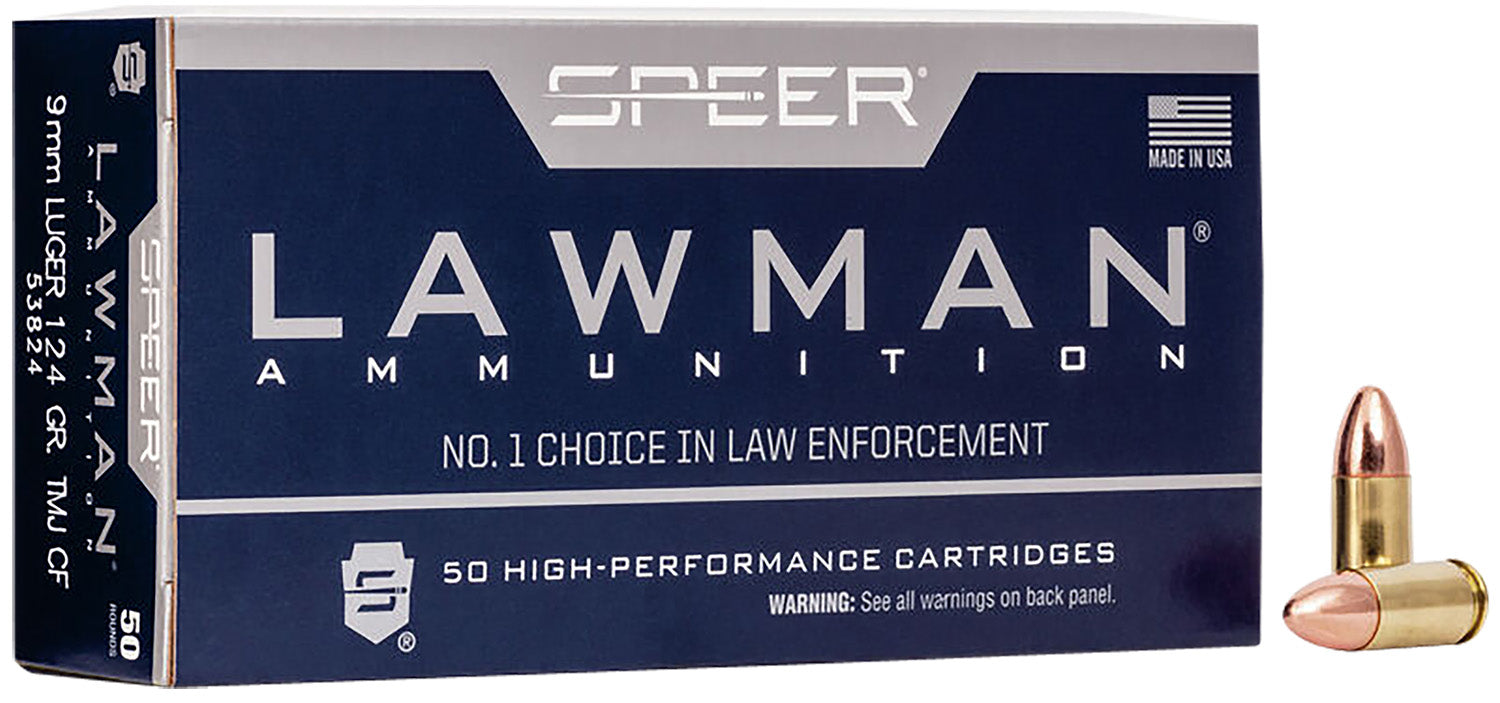 Speer 9mm Luger / Parabellum Lawman Training Clean-Fire Total Metal Jacket Round Nose 124 Grain 50/Box