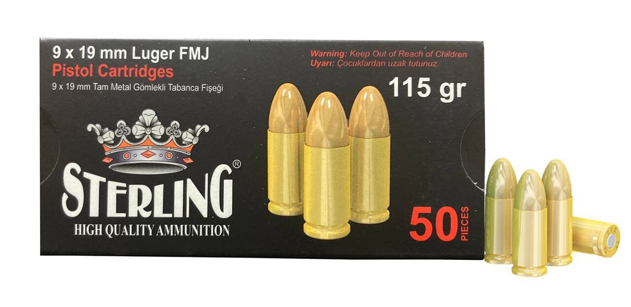 Sterling 9mm Luger 115 Grain FMJ 50 Per Box  - 1000/Case