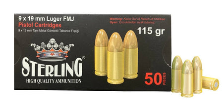 Sterling 9mm Luger 115 Grain FMJ 50 Per Box  - 1000/Case