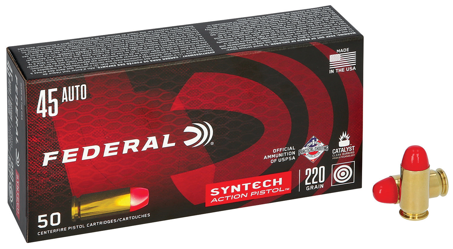Federal .45 ACP/Auto American Eagle Syntech Action Pistol Total Syntech Jacket Flat Nose 220 Grain 50/Box