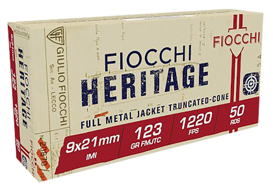 Fiocchi 9x21mm IMI Heritage Full Metal Jacket Truncated Cone 123 Grain 50/Box