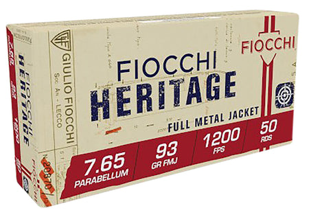 Fiocchi 7.65x21mm Parabellum Heritage Full Metal Jacket 93 Grain 50/Box