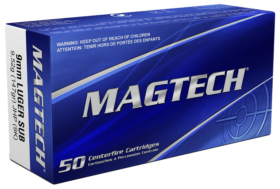 Magtech 9mm Luger / Parabellum Sport Shooting Range/Training Subsonic Jacketed Hollow Point Subsonic 147 Grain 50/Box