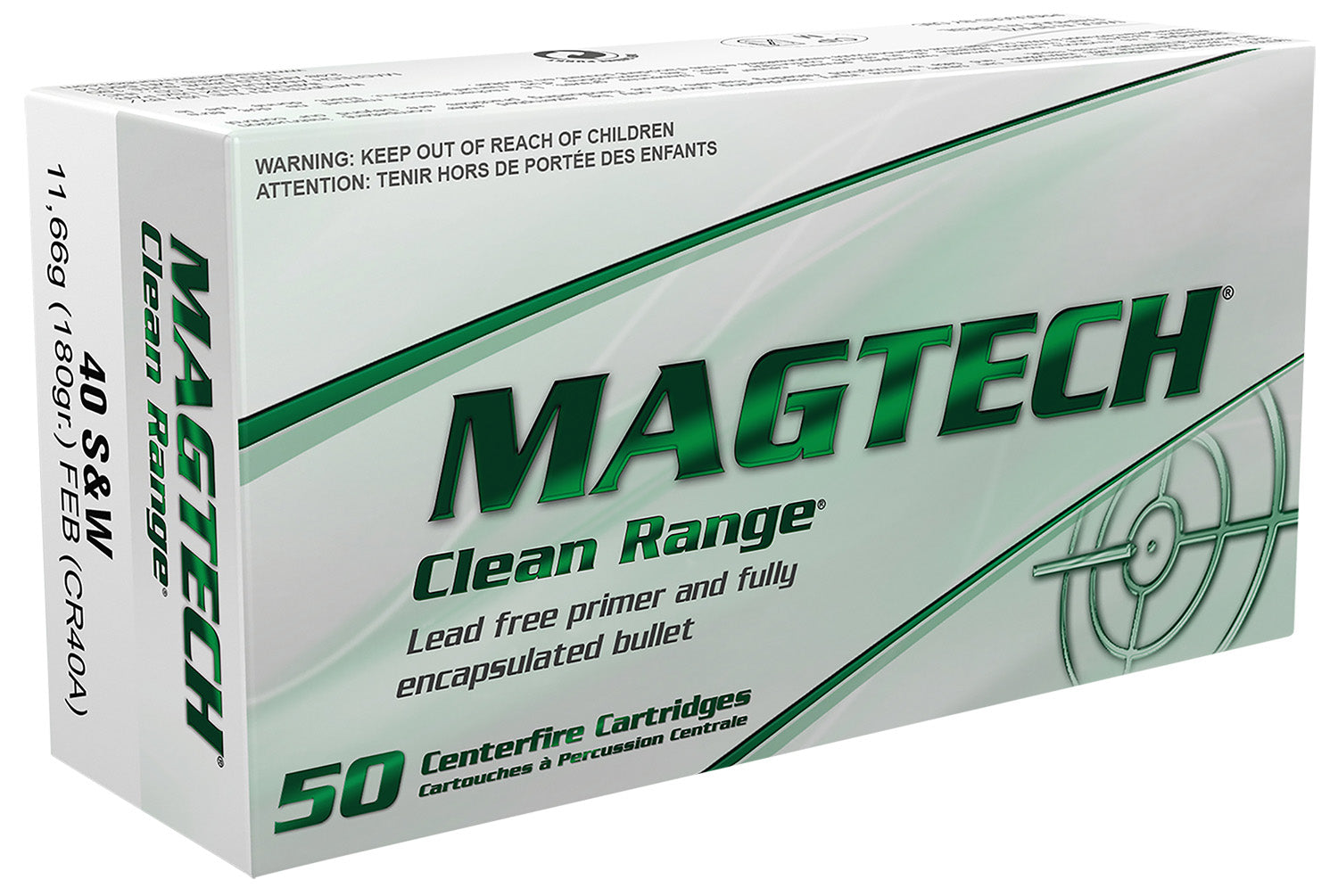 Magtech .40 S&W Clean Range Protection Fully Encapsulated Bullet Flat 180 Grain 50/Box