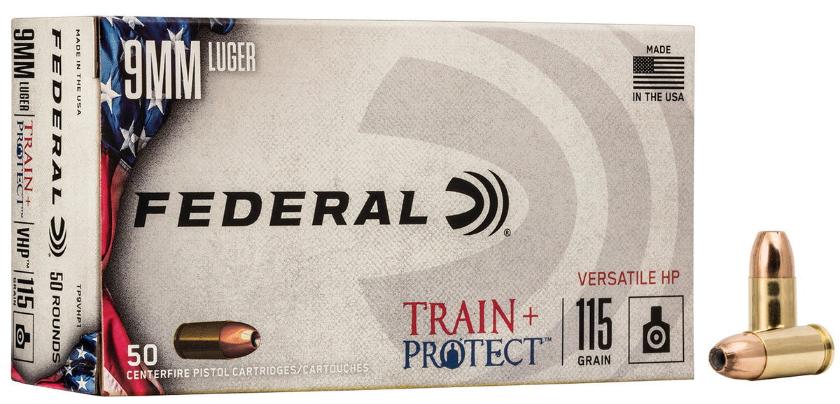 Federal 9mm Luger / Parabellum Train & Protect Versatile Hollow Point 115 Grain 50/Box