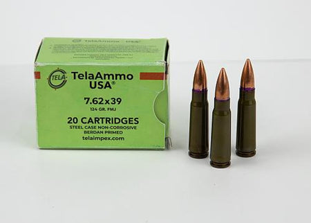 TelaAmmo 7.62x39 Steel cased 124 Grain Full Metal Jacket(FMJ) Non Corrosive
