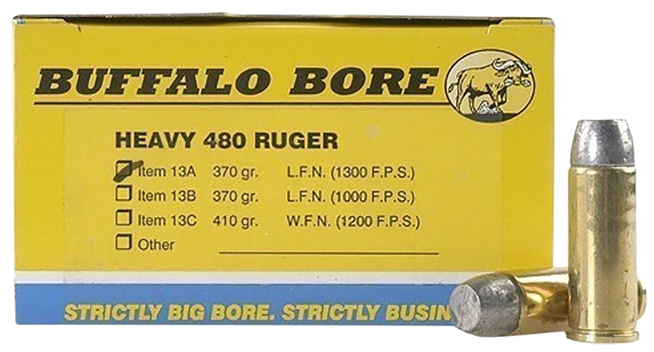 Buffalo Bore .480 Ruger Heavy Lead Flat Nose 370 Grain 20/Box [Item 973]