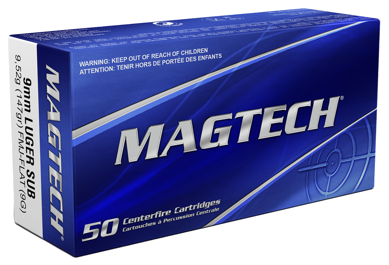 Magtech 9mm Luger / Parabellum Sport Shooting Range/Training Subsonic Full Metal Jacket Flat Subsonic 147 Grain 50/Box [Item 1062]