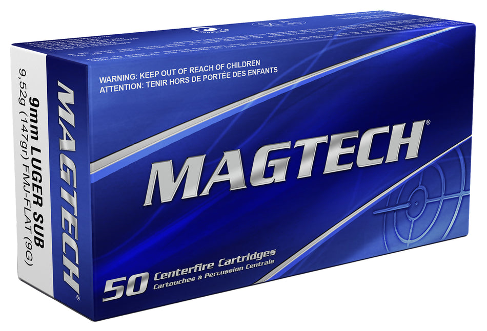 Magtech 9mm Luger / Parabellum Sport Shooting Range/Training Subsonic Full Metal Jacket Flat Subsonic 147 Grain 50/Box [Item 1062]