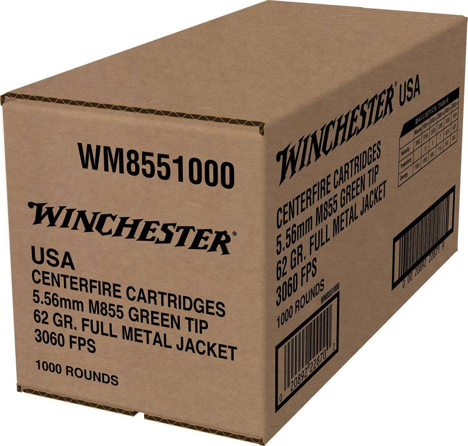 Winchester 5.56x45mm NATO M855 Green Tip Loose Pack Full Metal Jacket 62 Grain 1000/Box [Item 128]