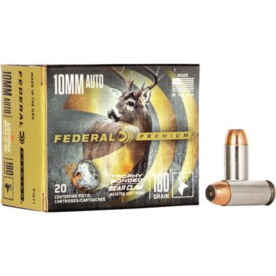 Federal Premium Pistol Ammo 10mm Trophy Bonded Bear Claw JSP 180 gr. 20 rd.