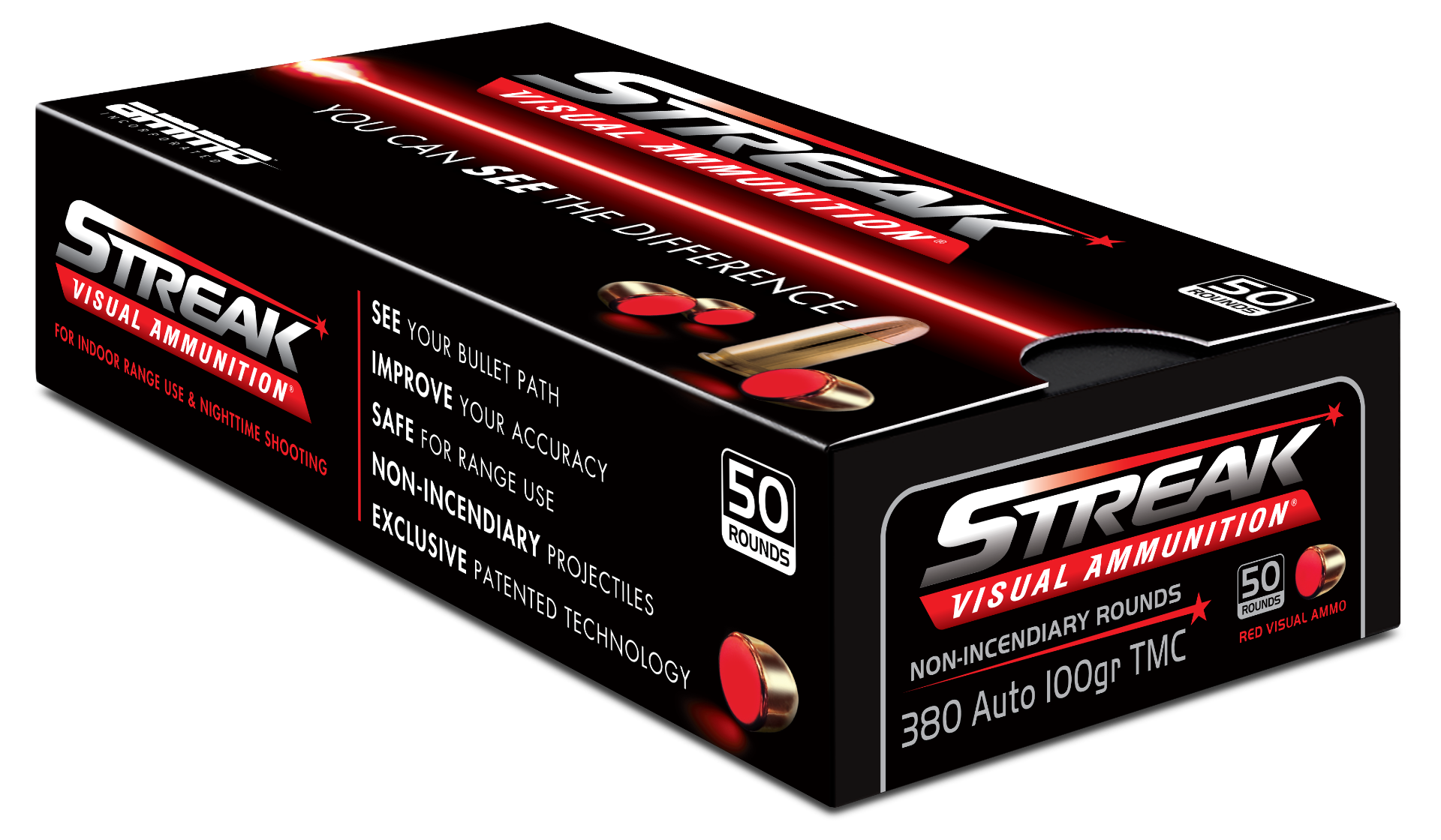 Ammo Inc .380 ACP/Auto Streak Visual (RED) Total Metal Case 100 Grain 50/Box