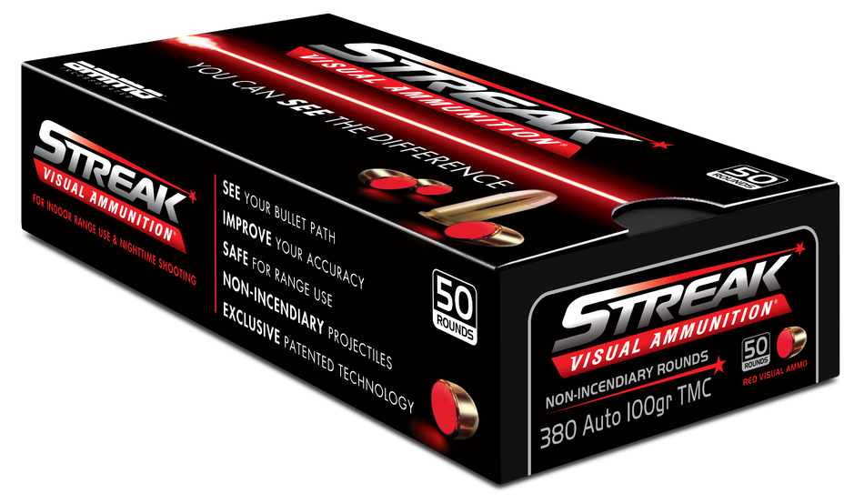 Ammo Inc .380 ACP/Auto Streak Visual (RED) Total Metal Case 100 Grain 50/Box