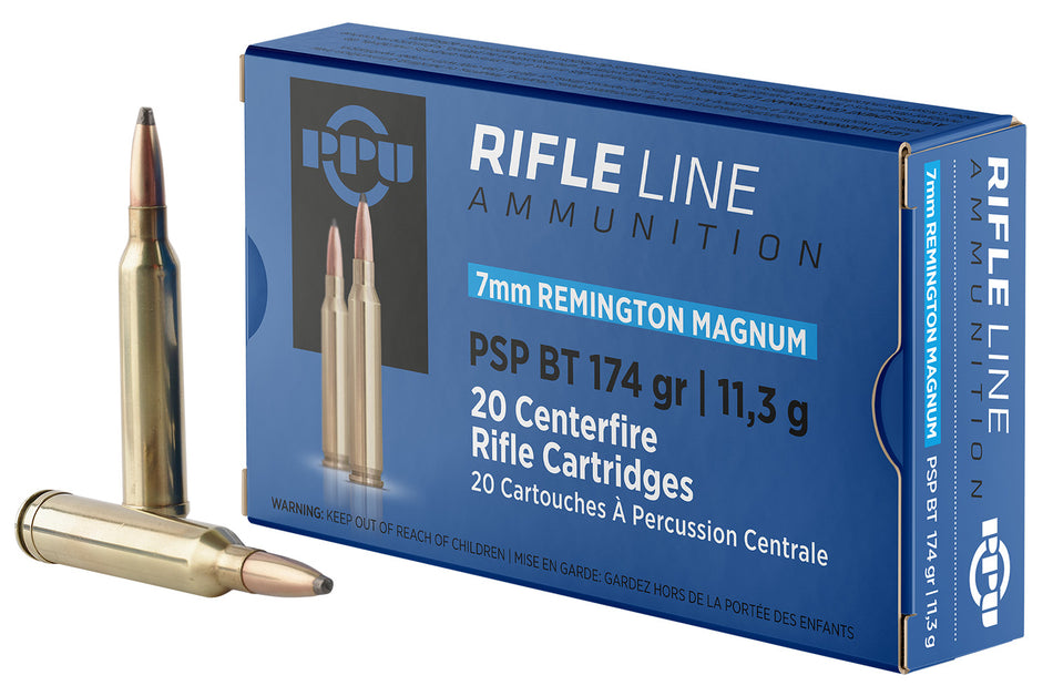 Prvi Partizan 7mm Remington Mag Rifle Pointed Soft Point Boat Tail 174 Grain 20/Box