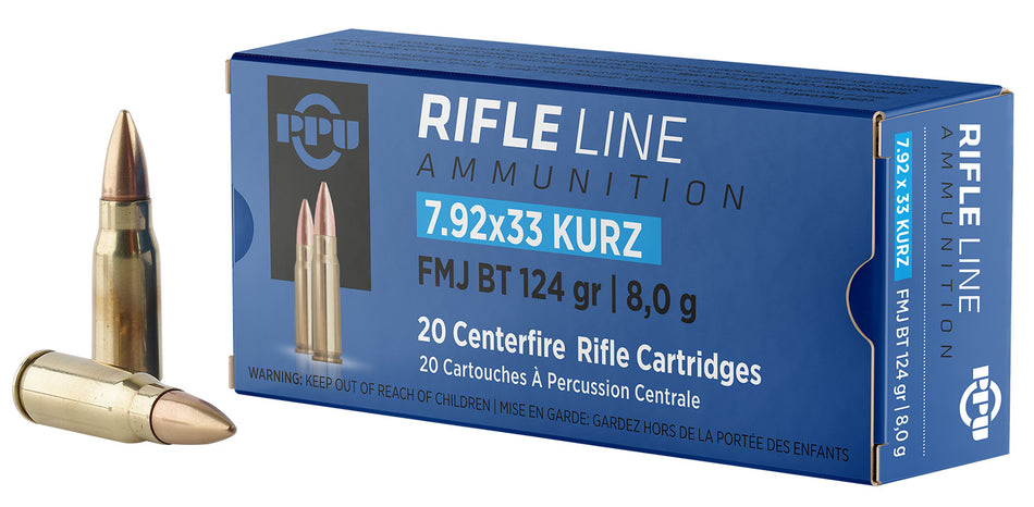 Prvi Partizan 7.92x33mm Kurz Metric Rifle Full Metal Jacket Boat Tail 124 Grain 20/Box